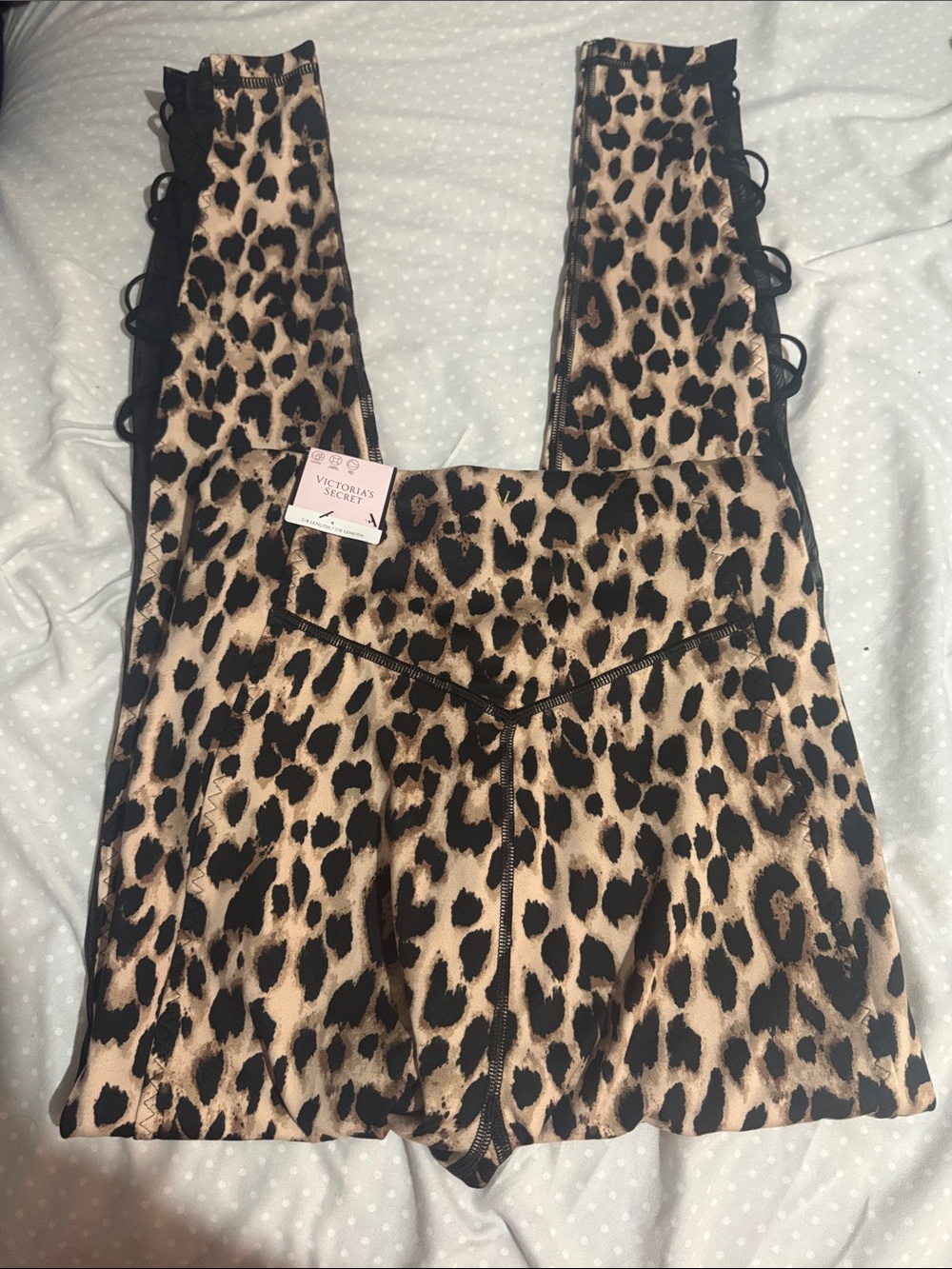 Victoria's Secret Leopard Print Leggings with Black Side Lace-Up - Picture 5 of 5